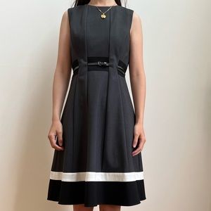 Calvin Klein Gray Black White Belted A Line Work Office Casual Dress (Size 2)